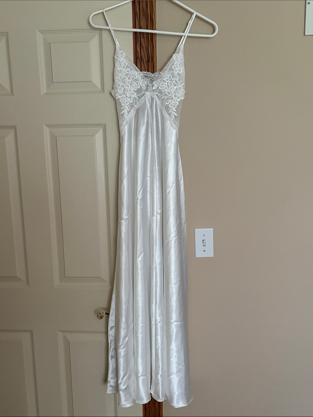 Bridal White Satin Slip Dress with Lace Bodice